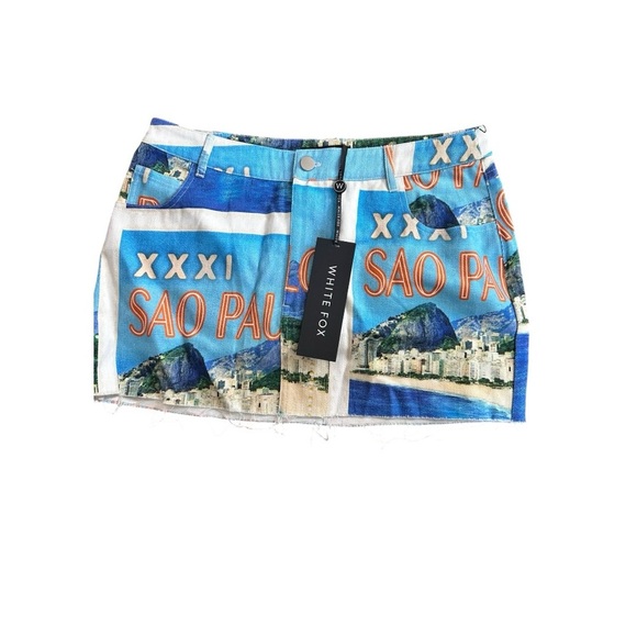 White Fox “Sao Paulo” Graphic Mini Skirt – NWT Beach Print Festival Style, sz M - Picture 1 of 5